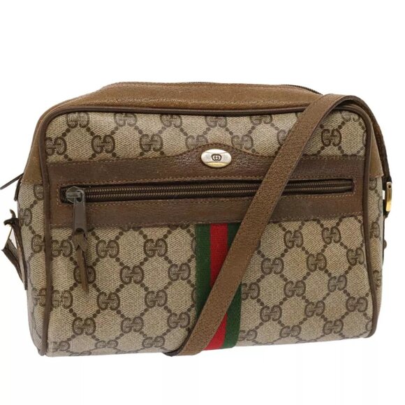 GUCCI GG Supreme Web Sherry Line Shoulder Bag Beige Green 56 02 004 Auth ep3971 - Picture 1 of 16